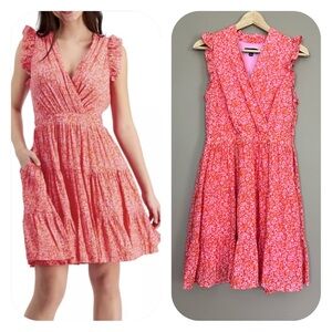 {Rachel Zoe} Floral Flutter Sleeve A-Line Dress in Pink & Orange - Womens 8